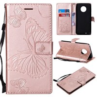 ARSUE Moto G6 Case Moto G6 Wallet Case Leather Folio Flip PU Card Holder Slots with Kickstand Phone Protective Case Cover for Motorola Moto G6/Moto G (6th Generation) 5.7 Inch Butterfly Rose Gold - B07F94LG5H